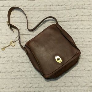 Fossil brown leather messenger bag